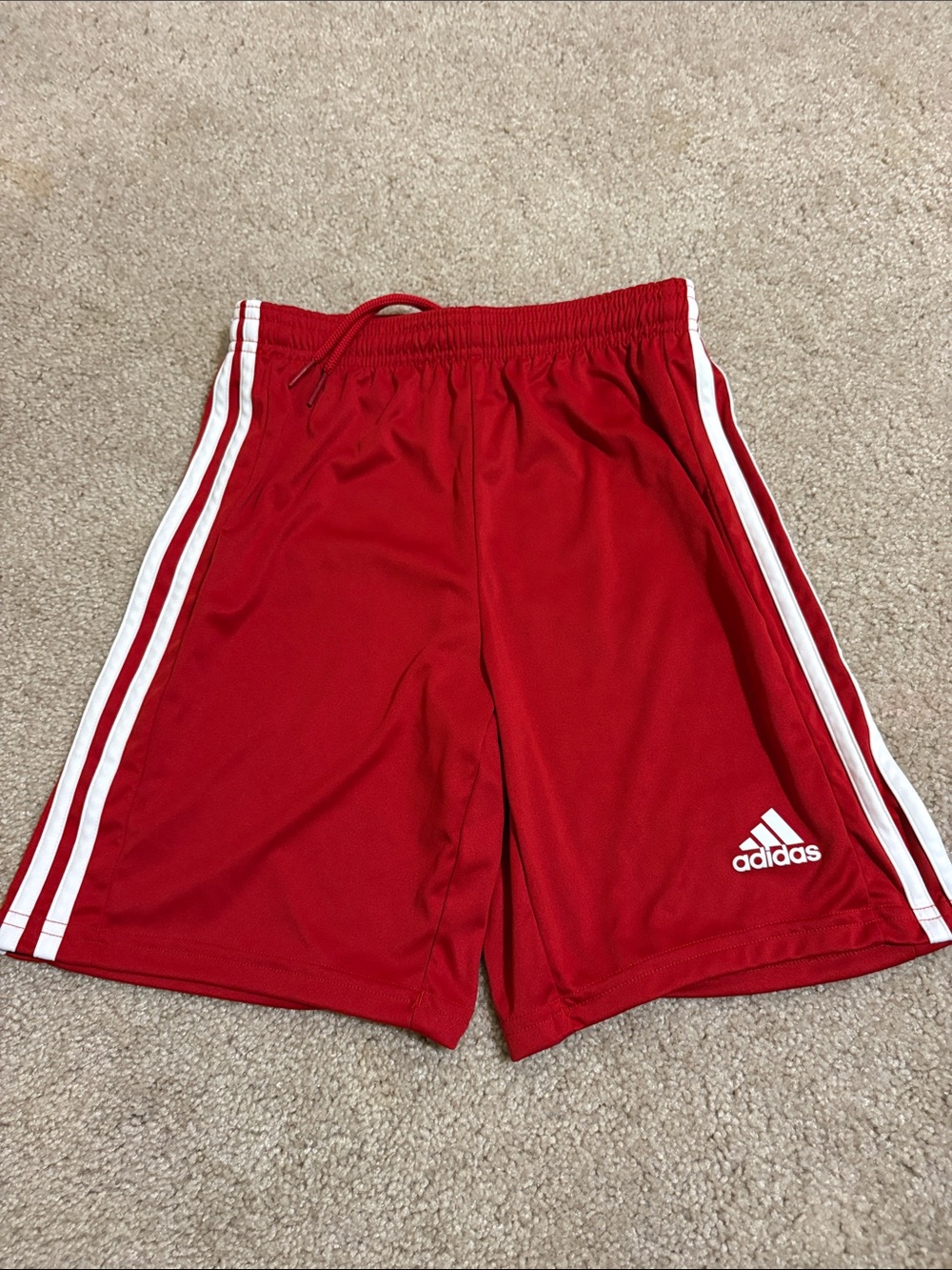 adidas Red Shorts with White Side Stripes